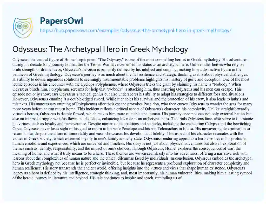 Essay on Odysseus: The Archetypal Hero in Greek Mythology