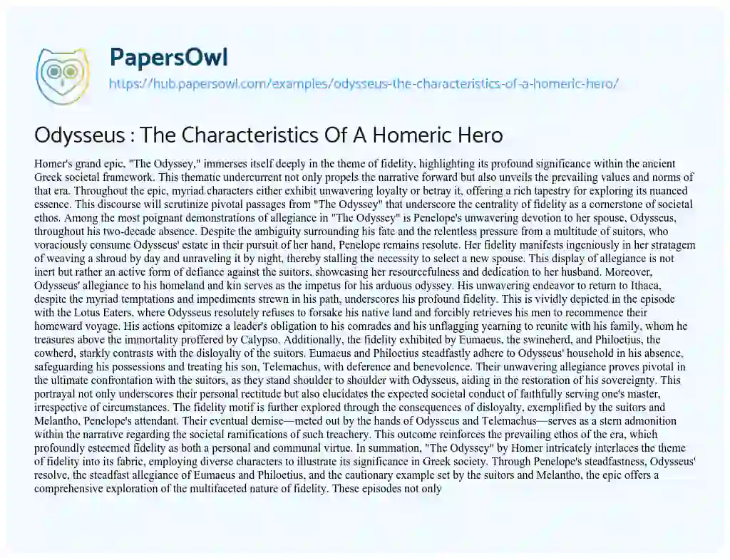 Essay on Odysseus : The Characteristics Of A Homeric Hero