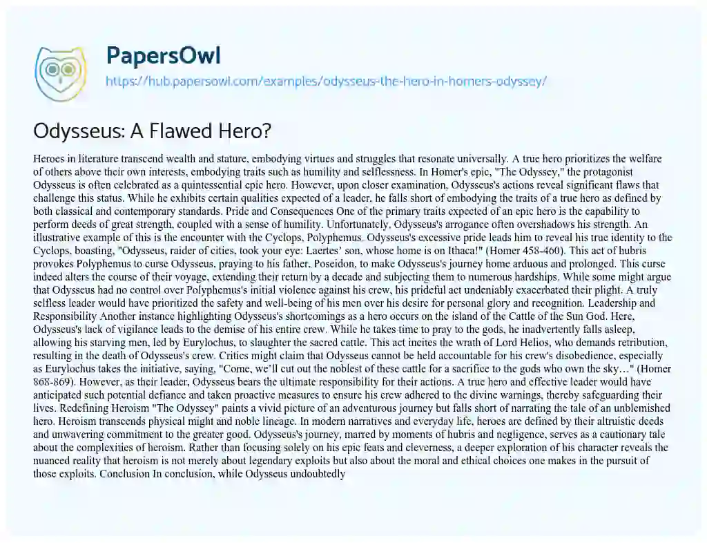 Essay on Odysseus: A Flawed Hero?