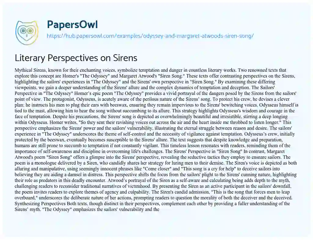 Essay on Literary Perspectives on Sirens