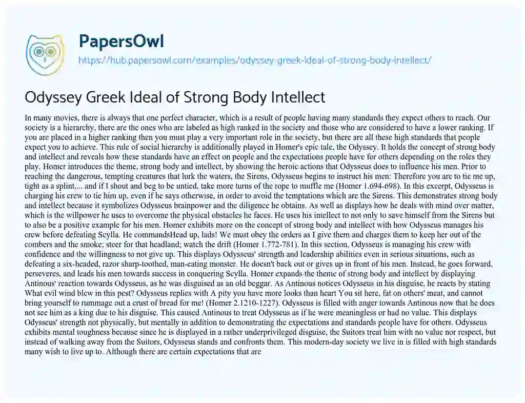 Essay on Odyssey Greek Ideal of Strong Body Intellect