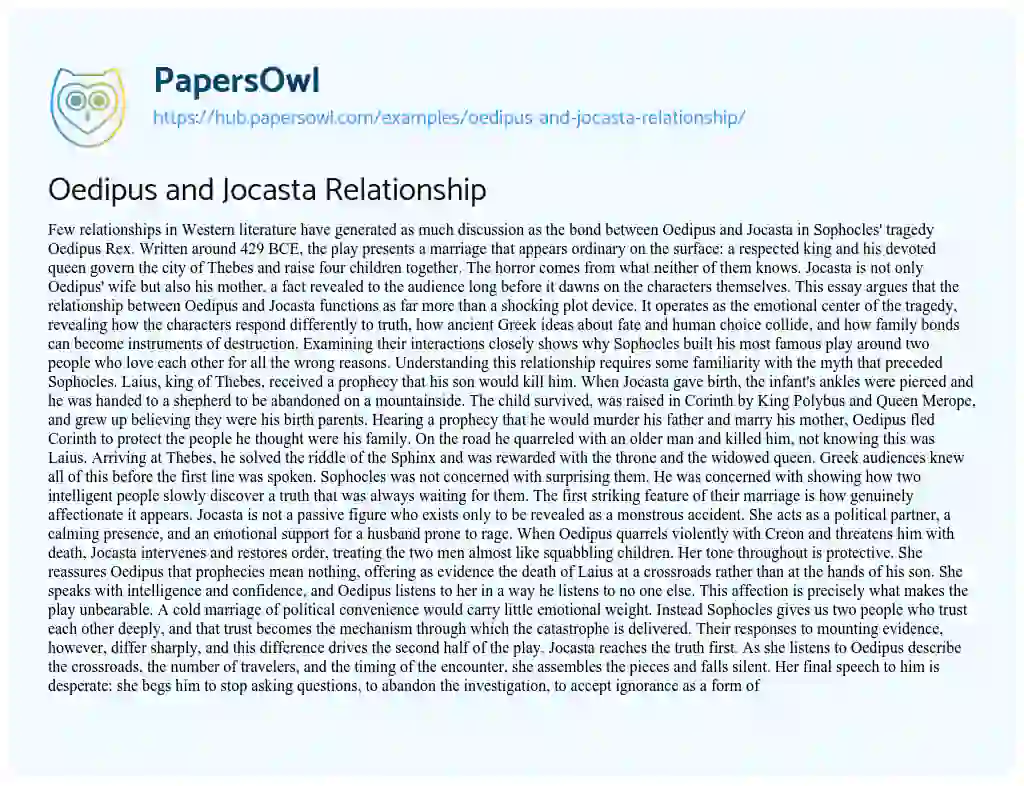 Essay on Oedipus and Jocasta Relationship