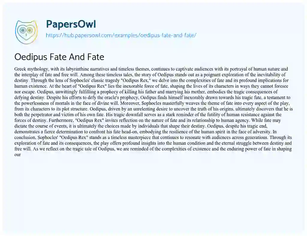 Essay on Oedipus Fate And Fate