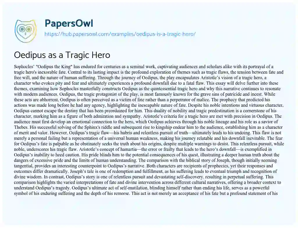 Essay on Oedipus as a Tragic Hero