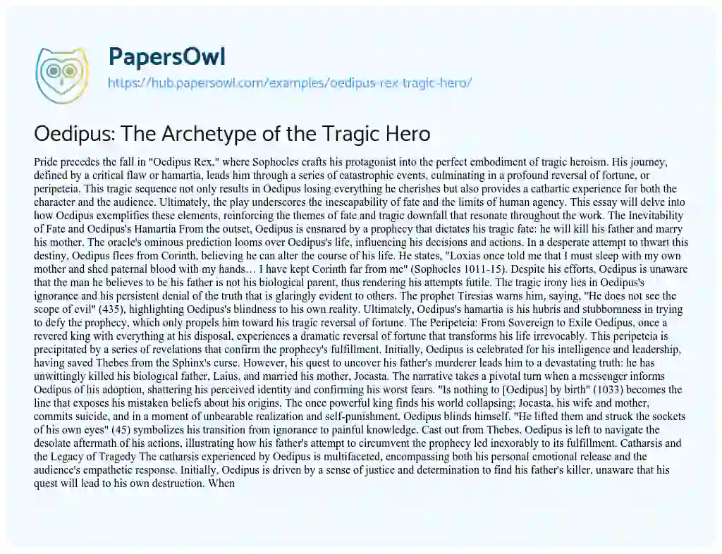 Essay on Oedipus: The Archetype of the Tragic Hero