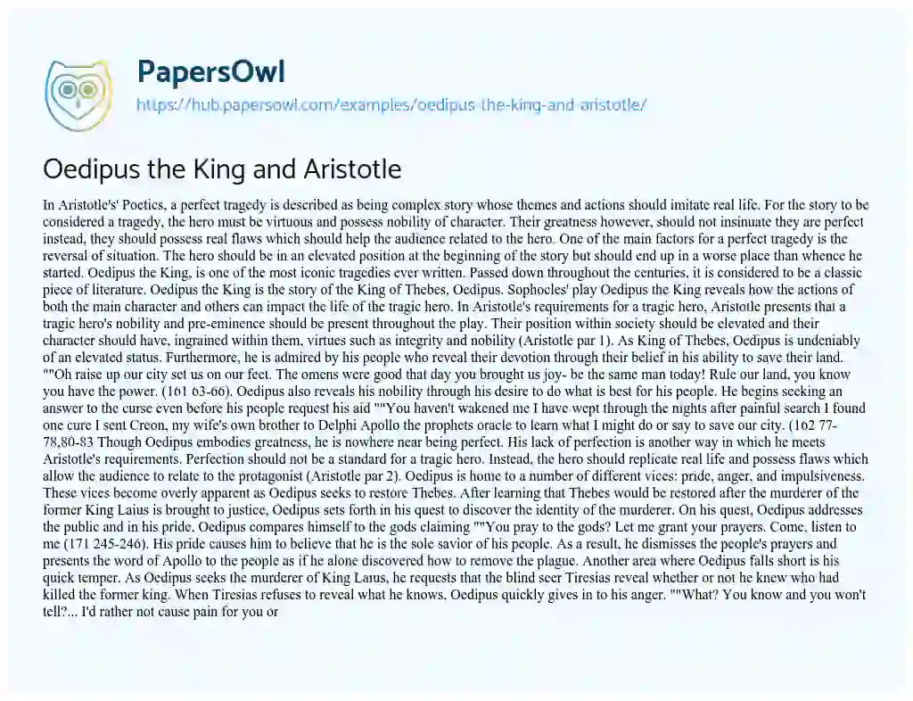 Essay on Oedipus the King and Aristotle