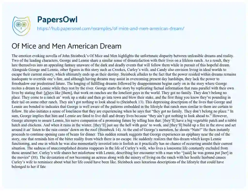 Essay on Of Mice and Men American Dream