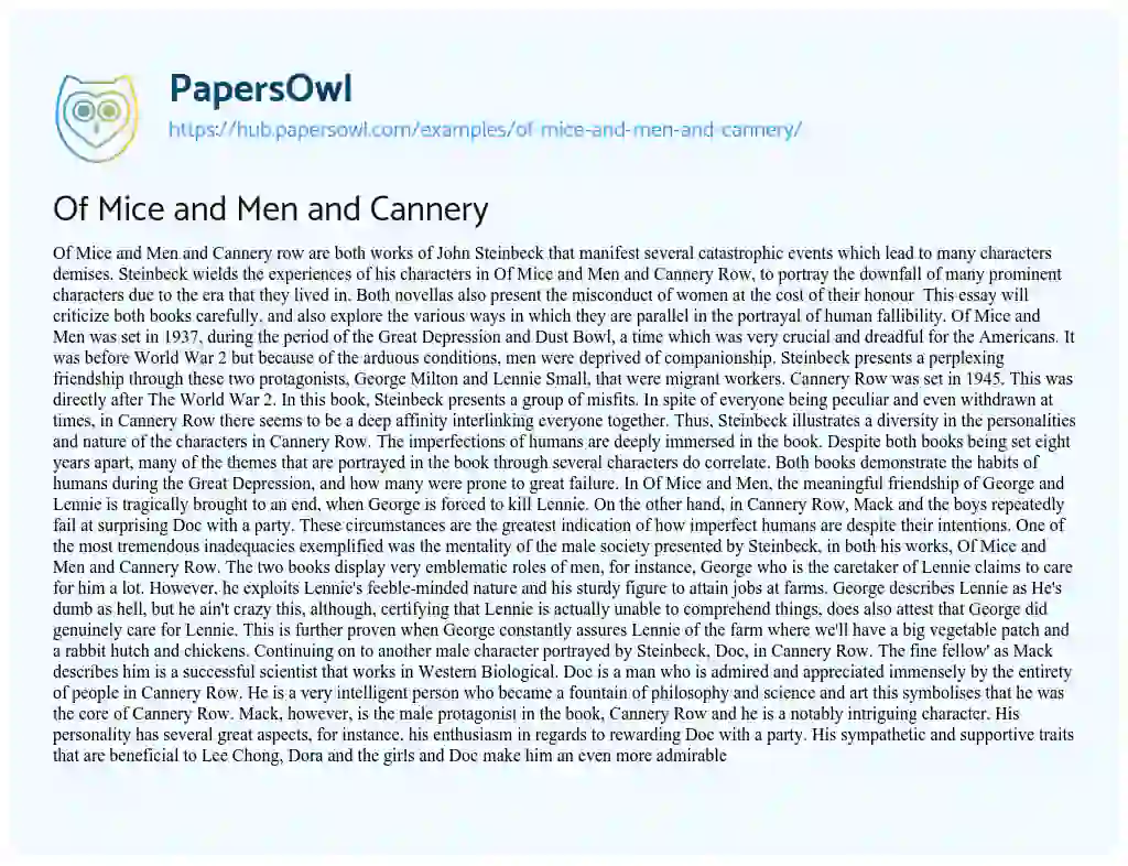 Essay on Of Mice and Men and Cannery