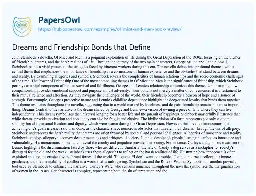 Essay on Dreams and Friendship: Bonds that Define