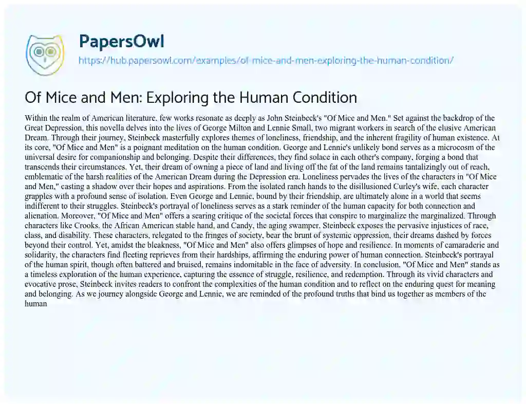 Essay on Of Mice and Men: Exploring the Human Condition