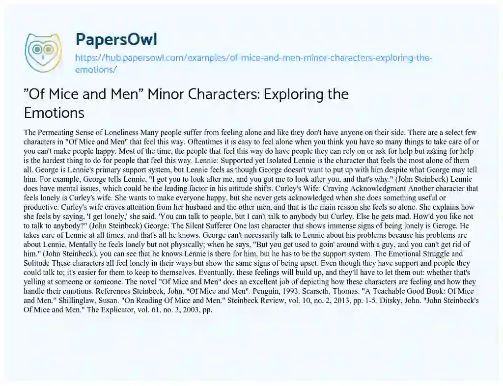 Essay on “Of Mice and Men” Minor Characters: Exploring the Emotions