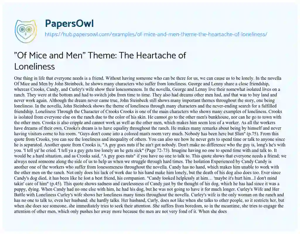 Essay on “Of Mice and Men” Theme: The Heartache of Loneliness