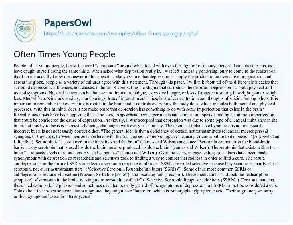 Essay on Often Times Young People