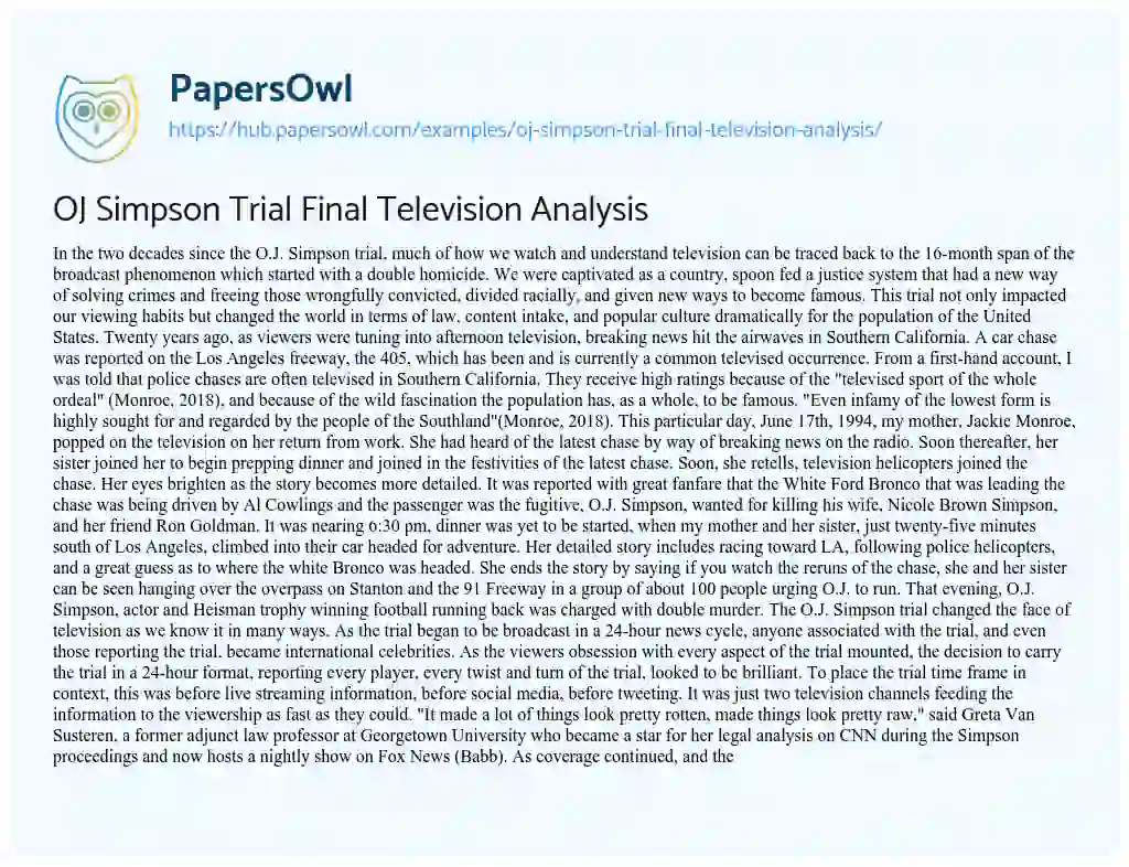 Essay on OJ Simpson Trial Final Television Analysis