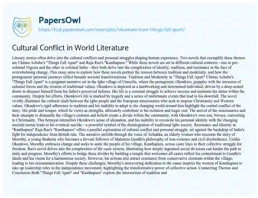 Essay on Cultural Conflict in World Literature