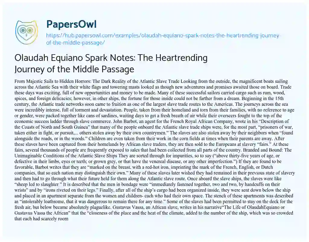 Essay on Olaudah Equiano Spark Notes: The Heartrending Journey of the Middle Passage