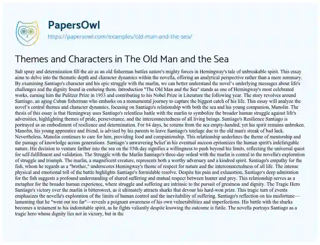 Essay on Themes and Characters in The Old Man and the Sea