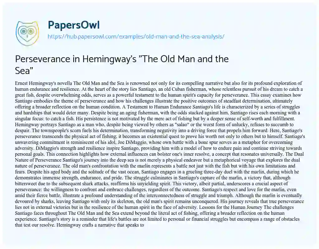 Essay on Perseverance in Hemingway’s “The Old Man and the Sea”