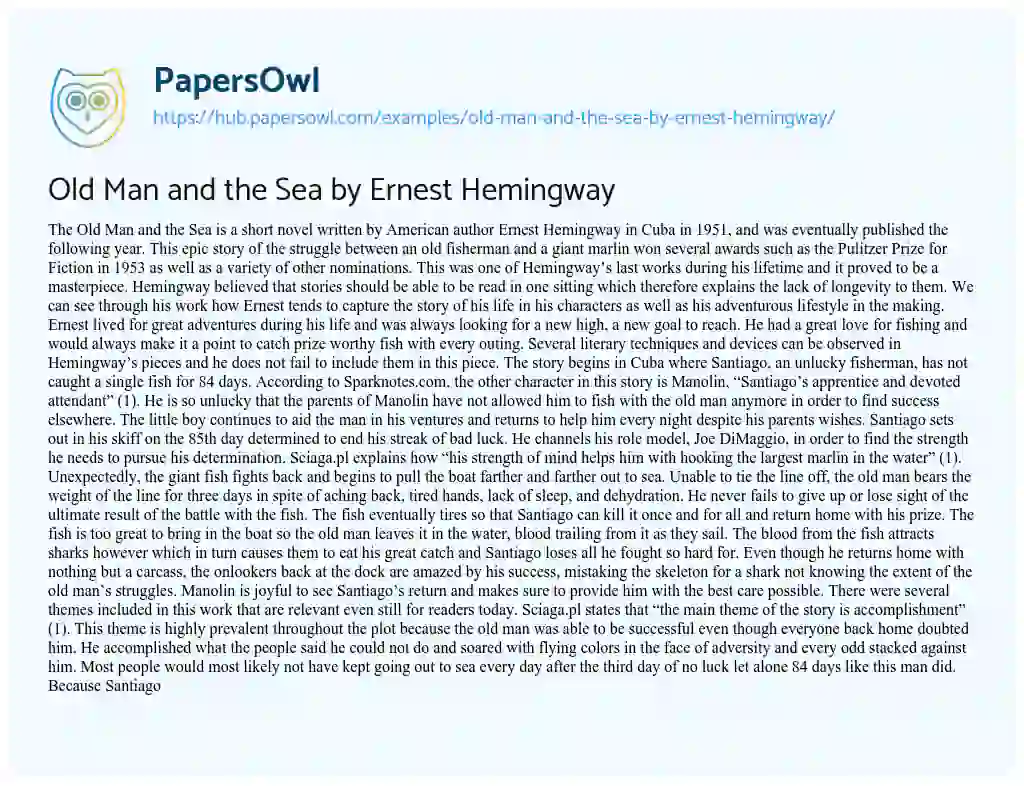 Essay on Old Man and the Sea by Ernest Hemingway