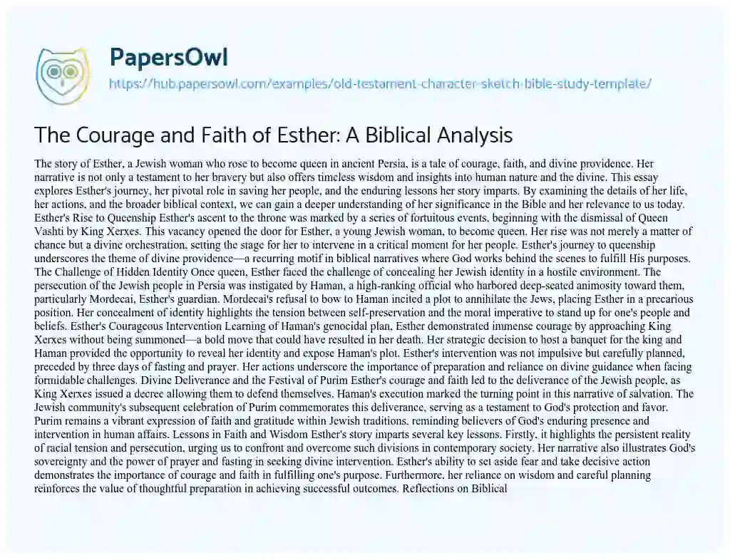 Essay on The Courage and Faith of Esther: A Biblical Analysis