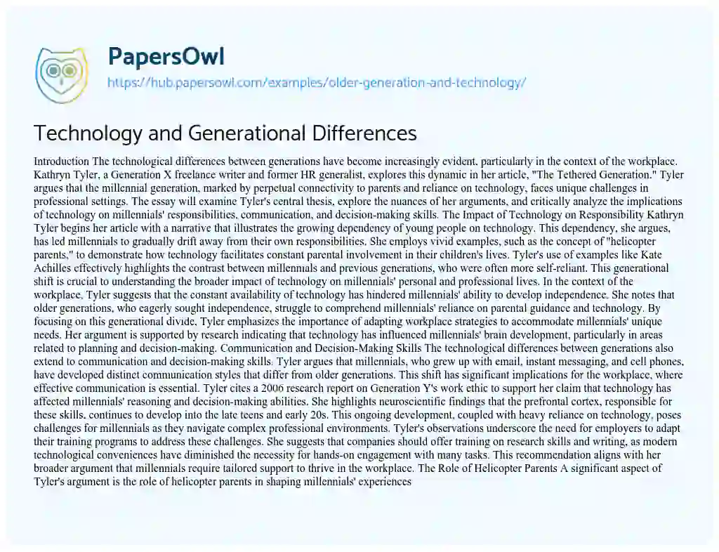 Essay on Technology and Generational Differences