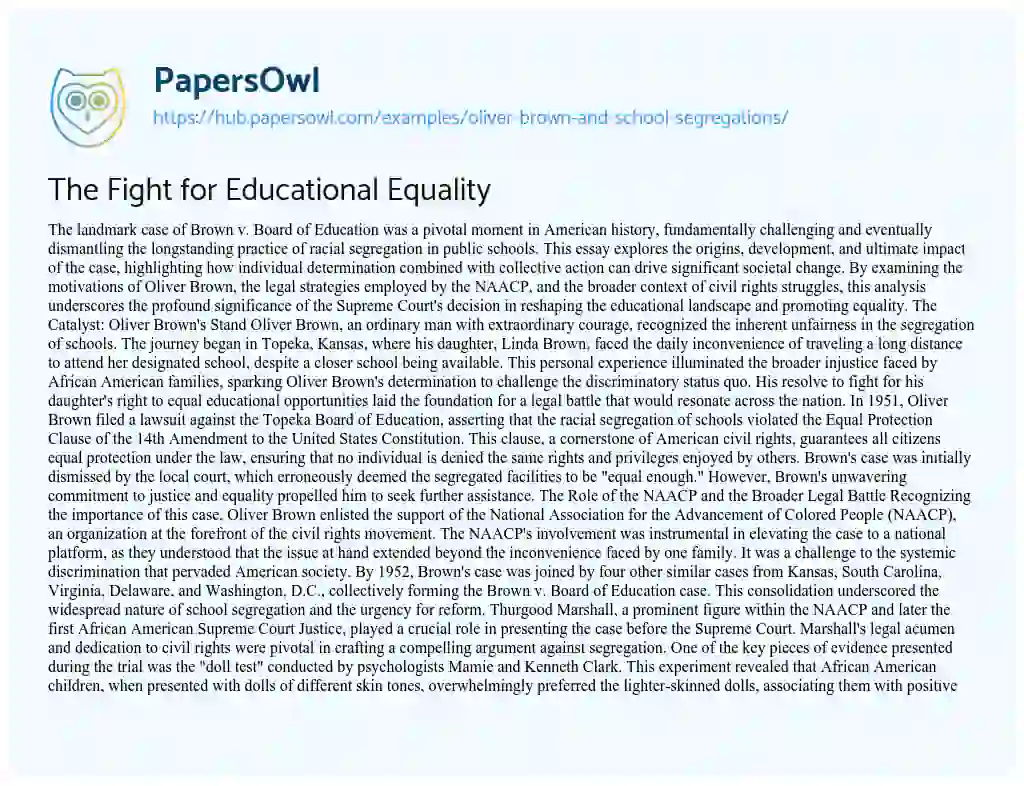 Essay on The Fight for Educational Equality