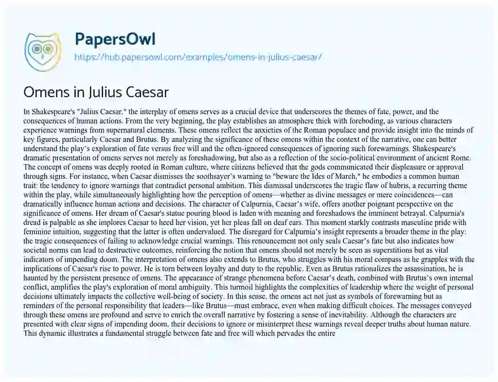 Essay on Omens in Julius Caesar