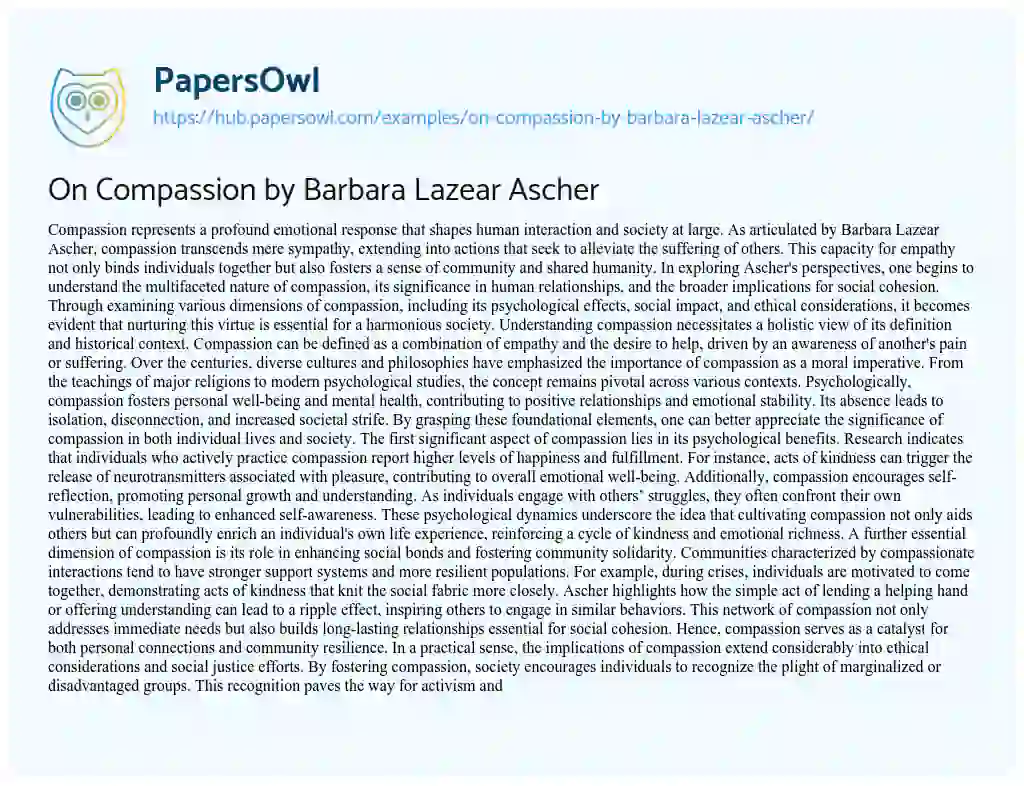 Essay on On Compassion by Barbara Lazear Ascher