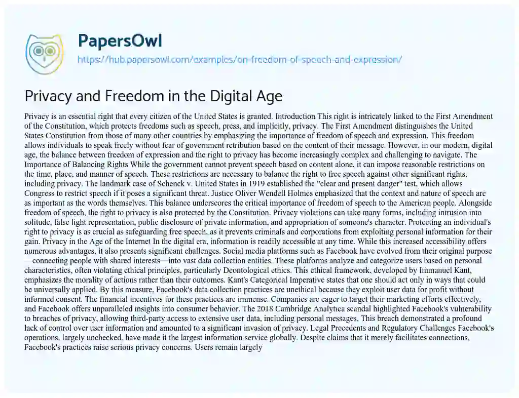 Essay on Privacy and Freedom in the Digital Age