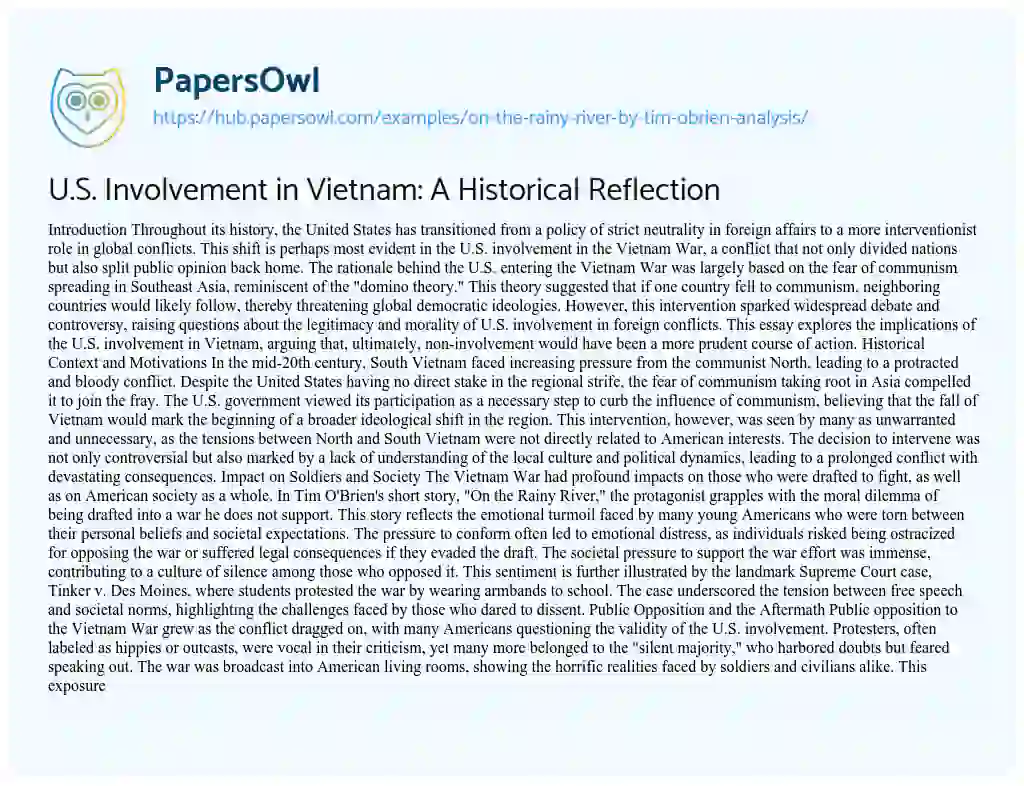 Essay on U.S. Involvement in Vietnam: A Historical Reflection