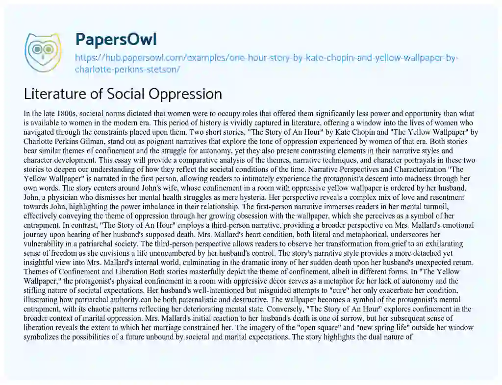 Essay on Literature of Social Oppression