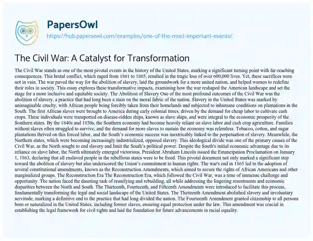 Essay on The Civil War: A Catalyst for Transformation