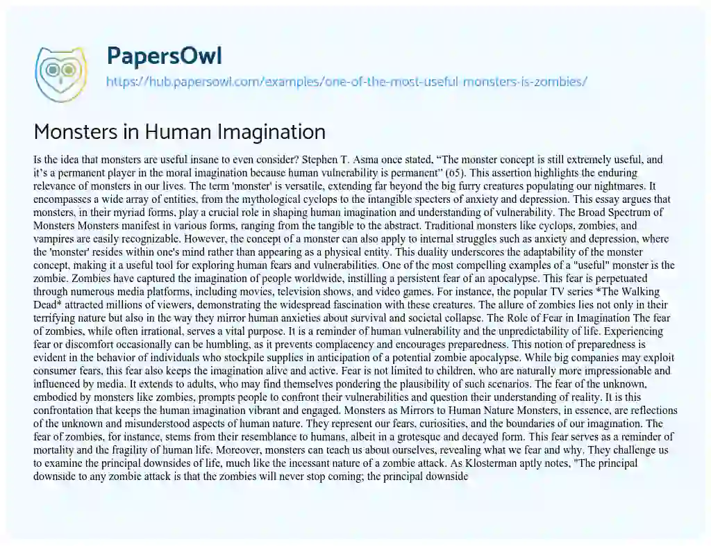 Essay on Monsters in Human Imagination