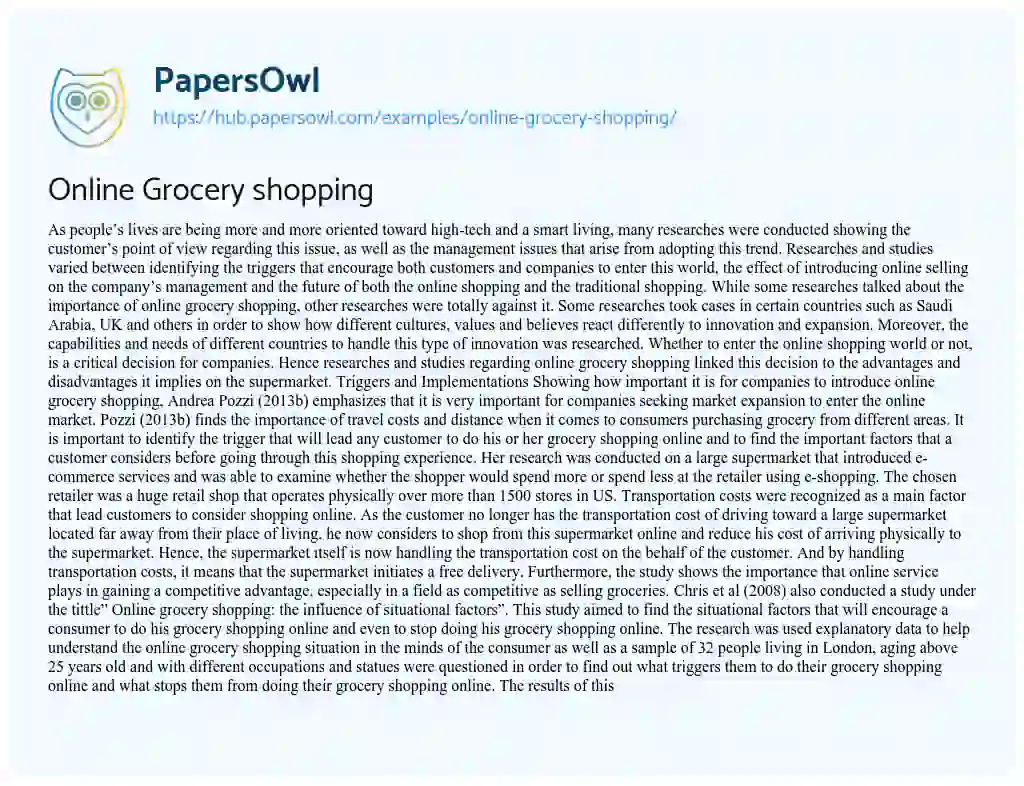 Essay on Online Grocery shopping