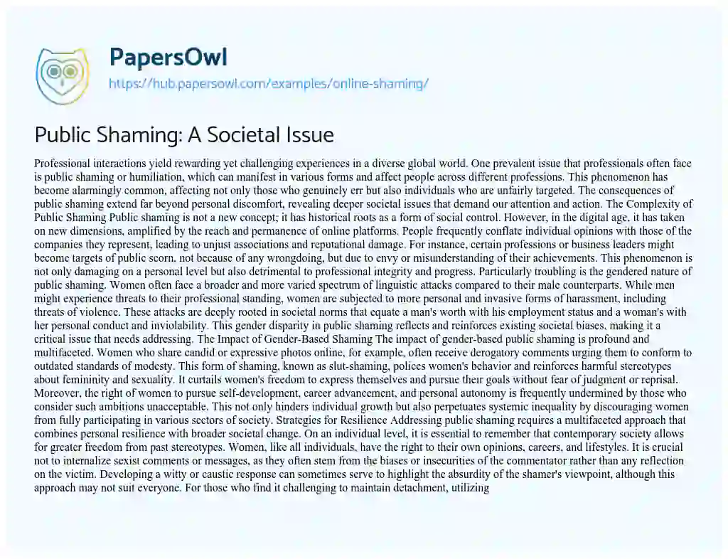 Essay on Public Shaming: A Societal Issue