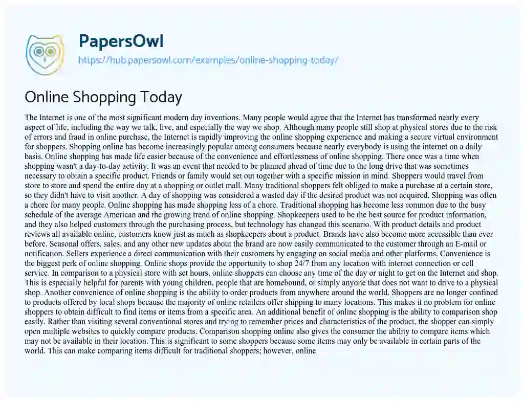 Essay on Online Shopping Today
