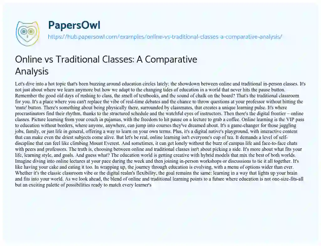 Essay on Online vs Traditional Classes: A Comparative Analysis