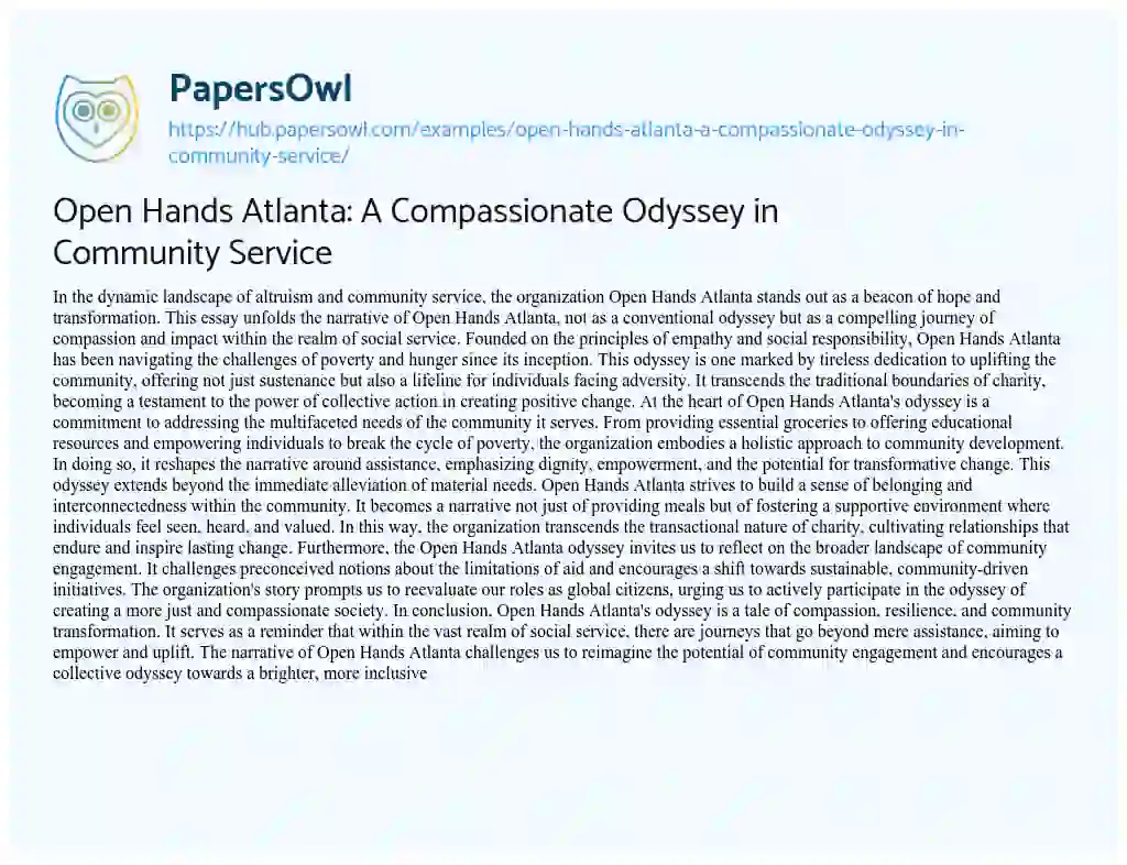 Essay on Open Hands Atlanta: A Compassionate Odyssey in Community Service