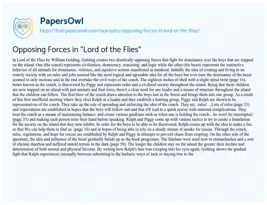 Essay on Opposing Forces in “Lord of the Flies”