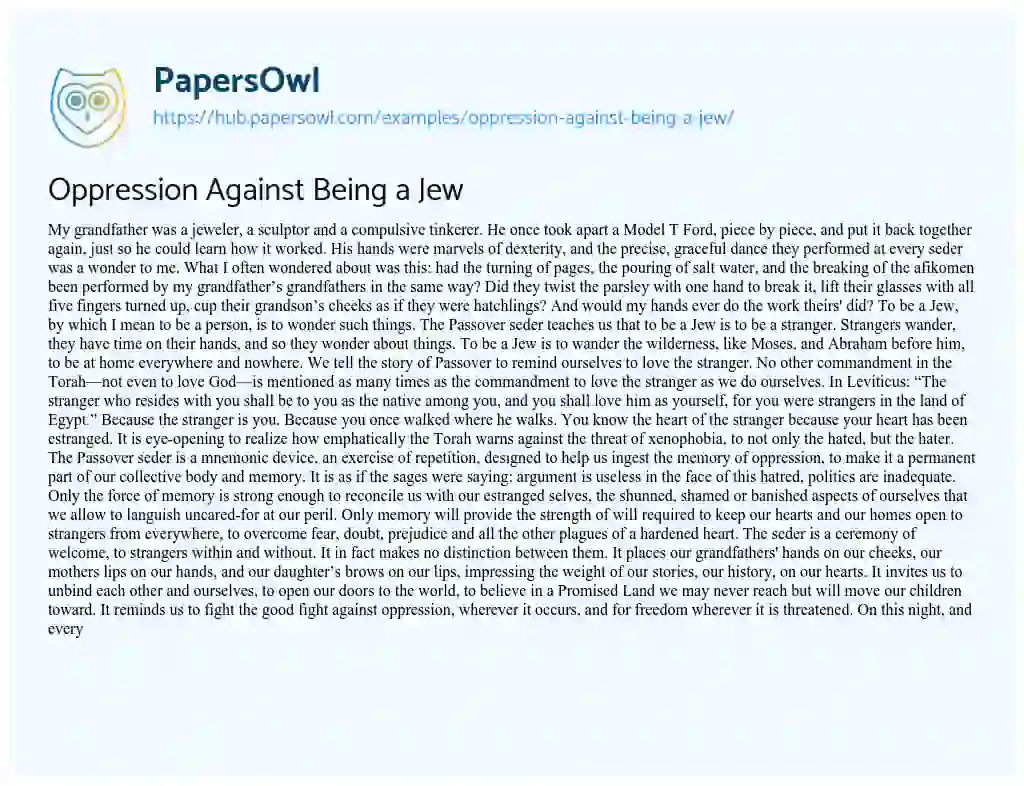 Essay on Oppression Against Being a Jew