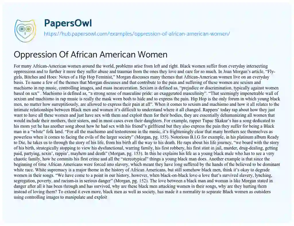 Essay on Oppression Of African American Women