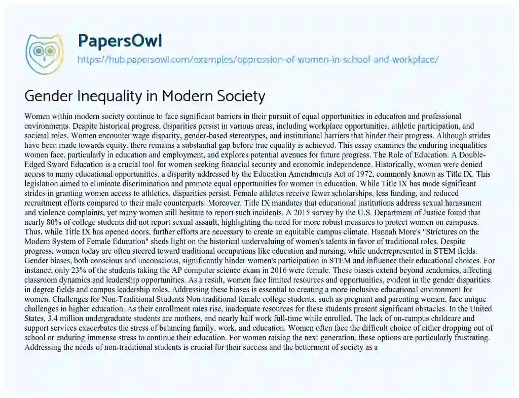 Essay on Gender Inequality in Modern Society