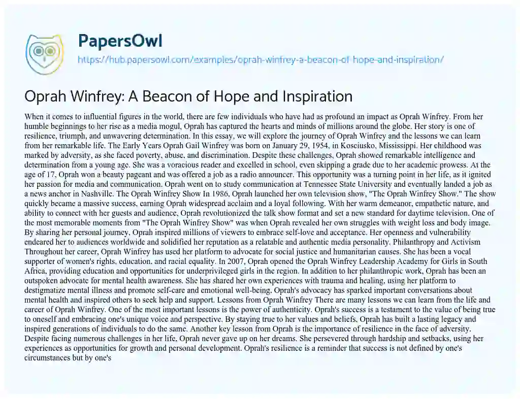 Essay on Oprah Winfrey: A Beacon of Hope and Inspiration