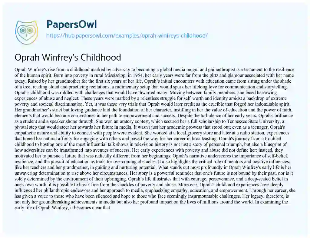 Essay on Oprah Winfrey’s Childhood