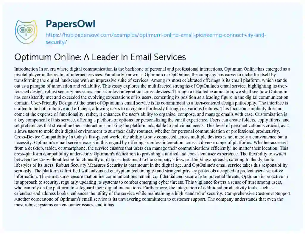 Essay on Optimum Online: A Leader in Email Services