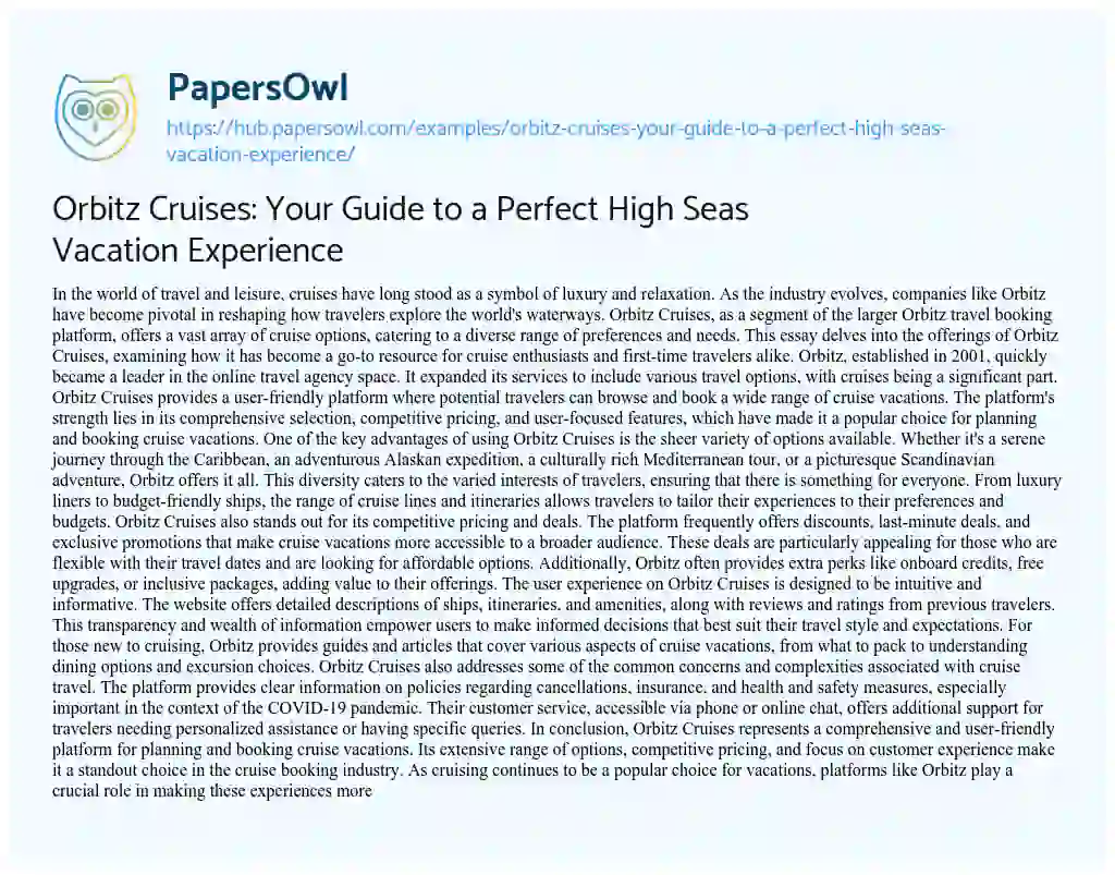 Essay on Orbitz Cruises: Your Guide to a Perfect High Seas Vacation Experience