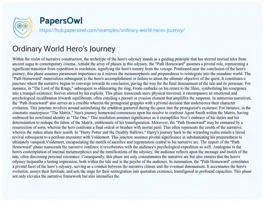Essay on Ordinary World Hero’s Journey