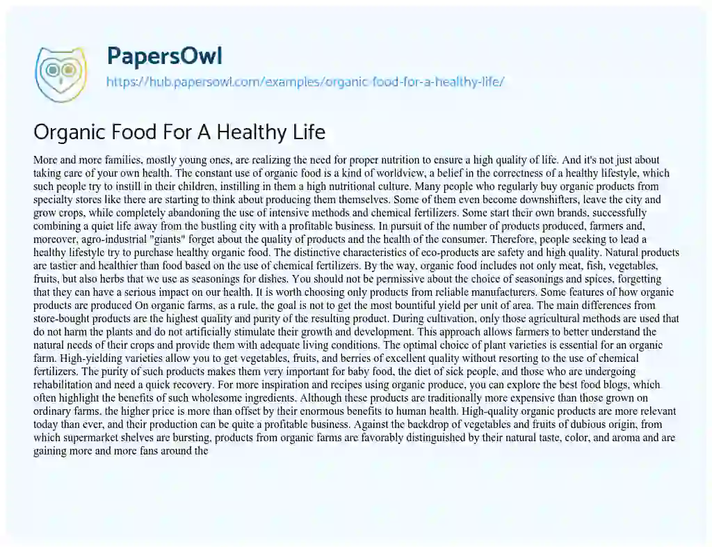 Essay on Organic Food For A Healthy Life