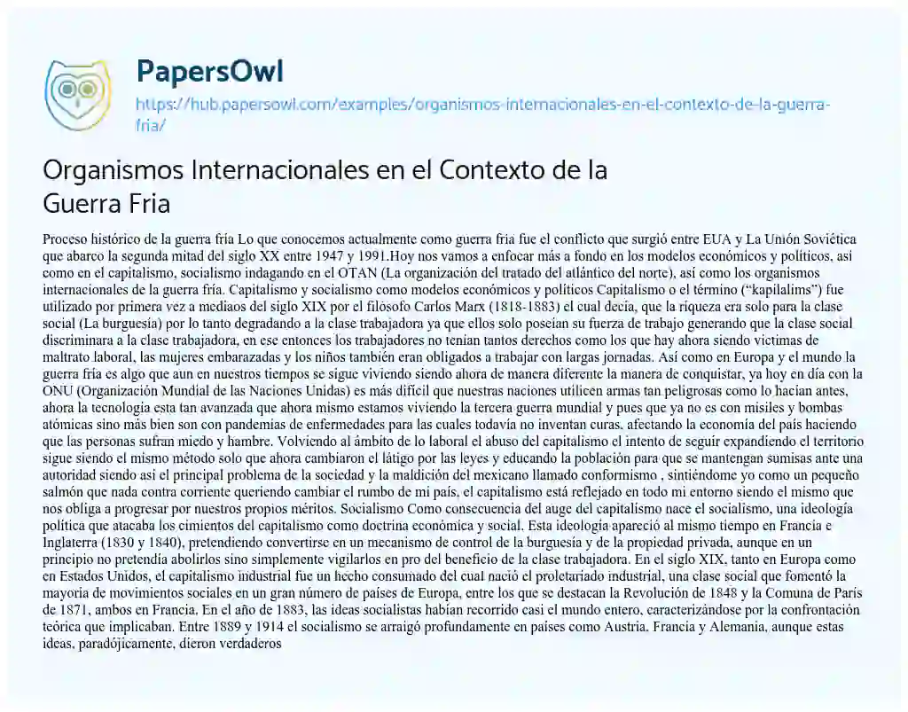 Essay on Organismos Internacionales en el Contexto de la Guerra Fria