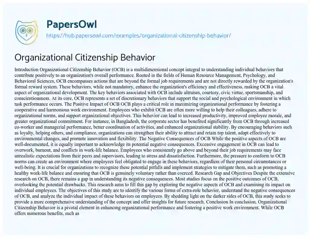 Essay on Organizational Citizenship Behavior